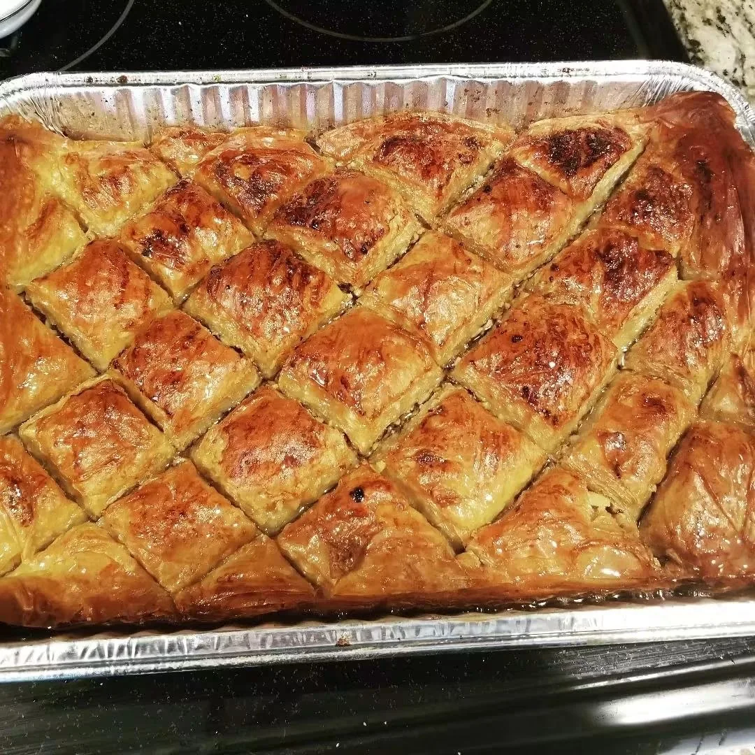 Golden lattice-topped pastry fresh from the oven